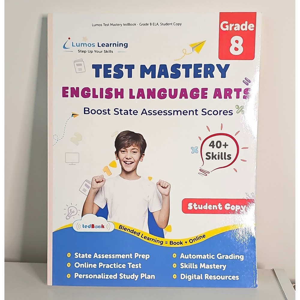 Lumos Learning Test Mastery ELA Grade 8 Study Guide Book Student Copy Blended